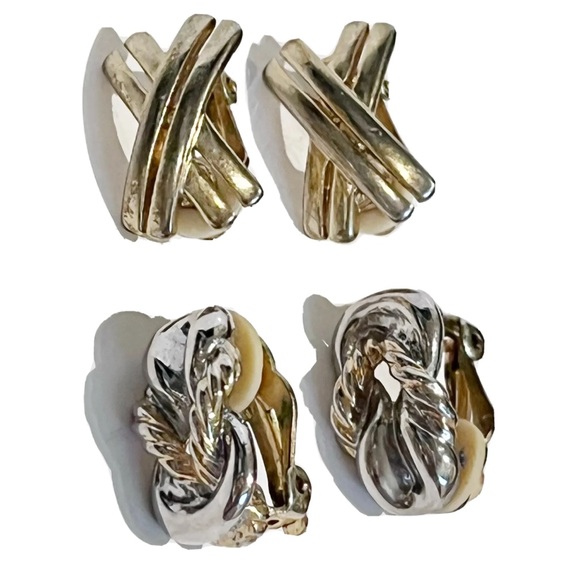 Vintage Clip On Earring Lot of 11 Pairs Rhinestone Gold Silver Blue Pink Black - Picture 14 of 16